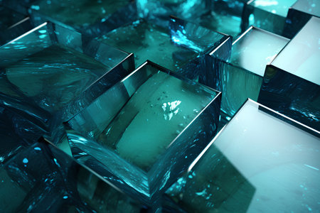 3d rendering of abstract geometric composition. Cubes in blue colorの素材