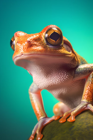 Frog on a green background. Close-up. 3d renderingの素材