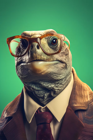 Funny portrait of a tortoise in a business suit and glasses.の素材