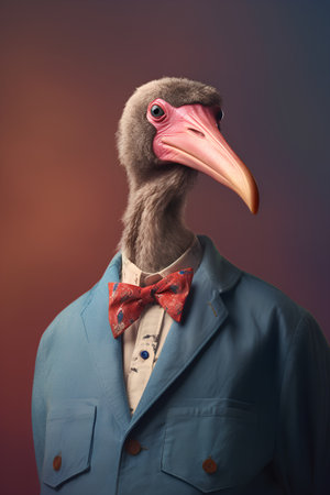 Portrait of a vulture in a suit and bow tie.の素材