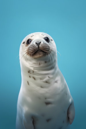 seal isolated on blue background. 3d render of a sealの素材