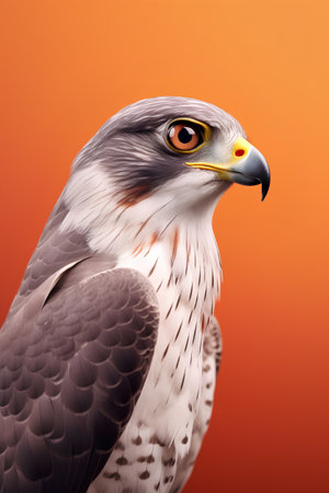 Portrait of a red-legged hawk on a orange background.の素材