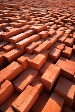 3d illustration of a pile of red bricks in a construction siteの素材