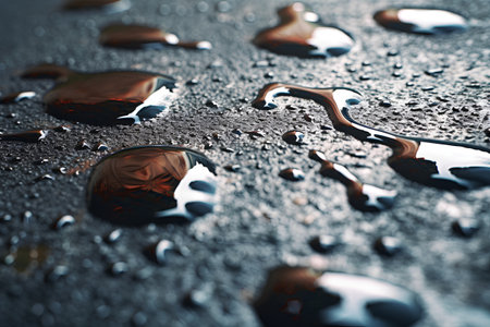 Drops of rain on the asphalt. Shallow depth of field. Toned.の素材
