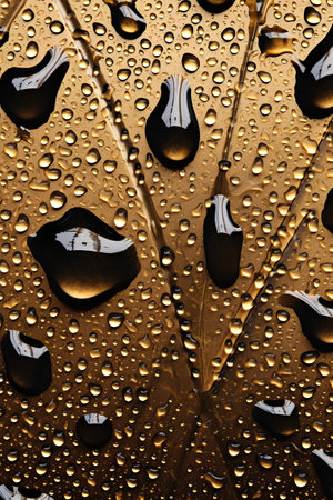 Water drops on a leaf. Abstract background and texture for design.の素材