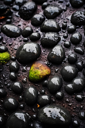 Stones with water drops on a dark background, close up.の素材