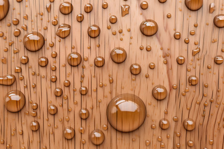 Water drops on wooden background. 3d illustration. Shallow DOF.の素材