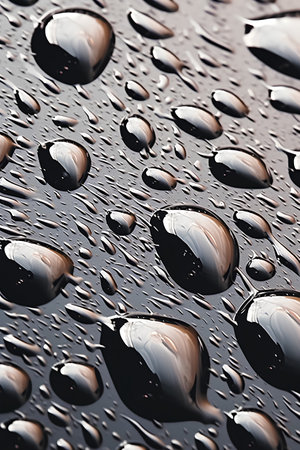 Water drops on a black surface. Close-up. Abstract background.の素材