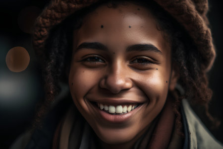 Portrait of a smiling young african american woman with dreadlocks.の素材