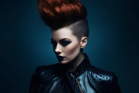 Fashion shot of a beautiful gothic woman with red hair.の素材