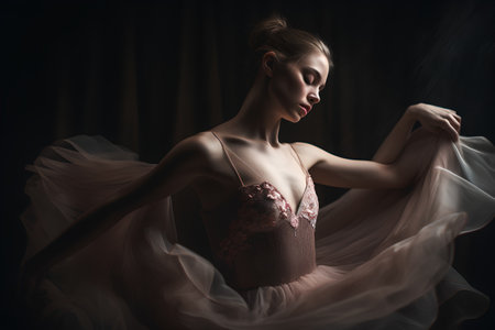 Portrait of a beautiful young woman in lingerie on a dark backgroundの素材