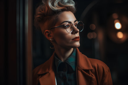 Portrait of a beautiful young woman with glasses. Beauty, fashion. Optics.の素材