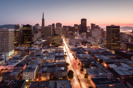 San Francisco downtown skyline at dusk, California, United States of America.の素材
