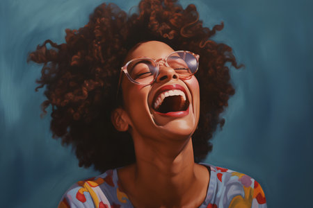 Portrait of a beautiful african american woman with afro hairstyle and sunglasses.の素材