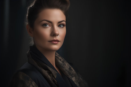 Portrait of beautiful elegant woman with evening make-up. Retro style.の素材