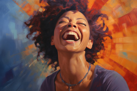 Portrait of a beautiful young african american woman laughing.の素材