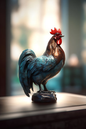 rooster statue on a table in a cafe. 3d renderingの素材