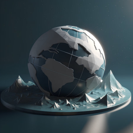 3d rendering of a globe and icebergs on a dark backgroundの素材