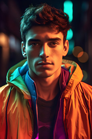Portrait of a handsome young man in a stylish jacket. Men's beauty, fashion.の素材
