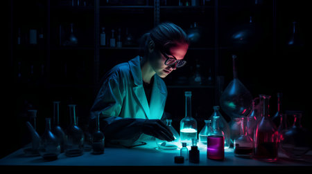 Young female scientist working in a laboratory. Science and education concept.の素材