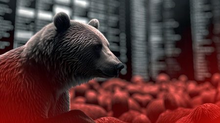 Bear in front of a large crowd of bears. 3D renderingの素材