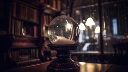 Vintage lamp on the background of bookshelves in the libraryの素材