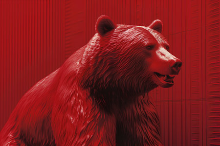 Brown bear in the cage on a red background. 3d renderingの素材