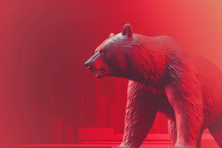3D rendering of a polar bear on a red background with graphicsの素材