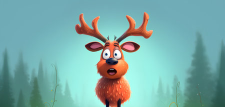 Funny cartoon reindeer in the forest. Vector illustration.の素材