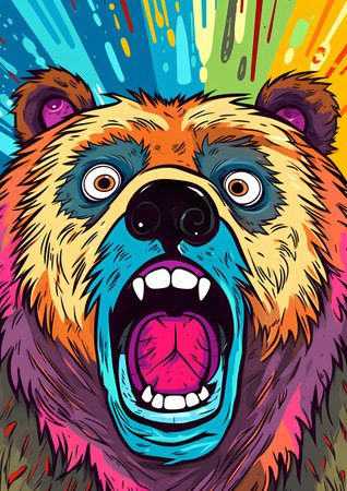 Grizzly bear head with colorful background. Vector illustration.の素材