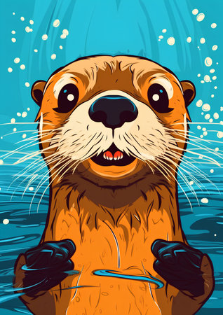 Cute otter. Vector illustration of a cartoon otter in the sea.の素材