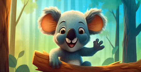 cartoon koala in the jungle - 3d illustration for childrenの素材