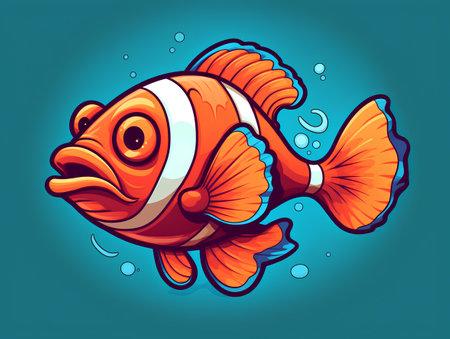 Clown fish cartoon vector illustration. Sea animal character isolated on blue background.の素材