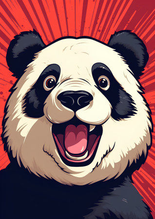 Portrait of a panda with open mouth. Vector illustration.の素材