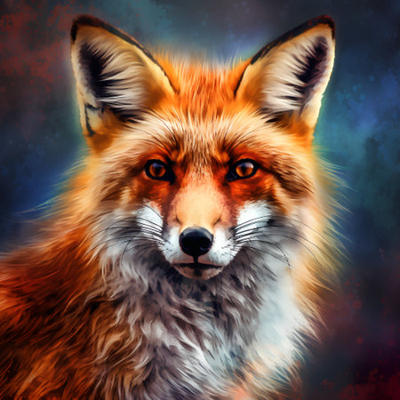 Portrait of a red fox on a grunge background. Digital painting.の素材