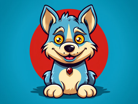 Cute cartoon dog on a blue background. Vector illustration for your designの素材