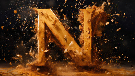 Falling letter N in grunge style. 3d rendering.の素材