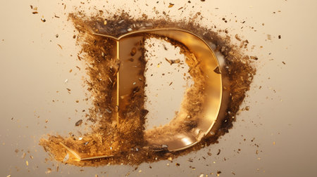 3d letter of the alphabet in the form of splashes of goldの素材