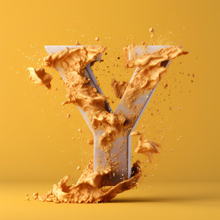 Fluid orange paint font letter Y uppercase. 3D Renderの素材