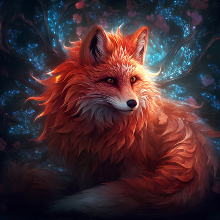 Beautiful red fox in the forest. Animal portrait. Digital painting.の素材