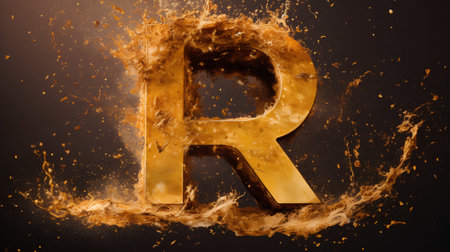 Fiery letter R lowercase. 3D render isolated on black backgroundの素材