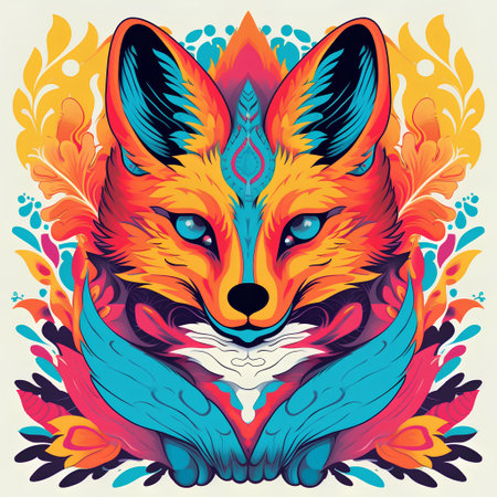 Colorful fox head with abstract pattern. Vector illustration for your designの素材