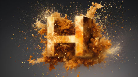 Broken letter of the alphabet made of powder explosion. 3D Renderの素材