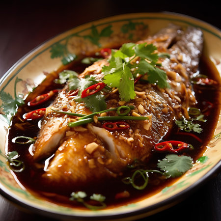 Steamed Gourami Fish with Spicy Sauce, Chinese Foodの素材