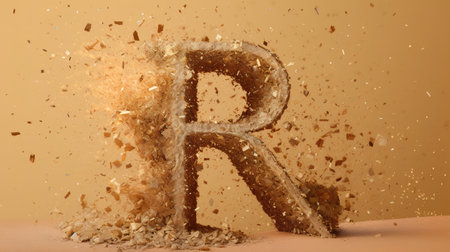 Falling sand letter R uppercase. 3D Render.の素材