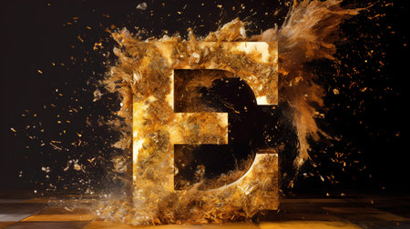Fiery letter E on a black background. 3d rendering.の素材