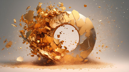 Broken letter O. Cracked golden alphabet. 3d renderingの素材