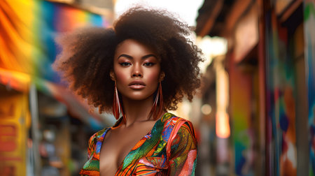 Beautiful african american woman with afro hairstyle. Fashion portrait.の素材