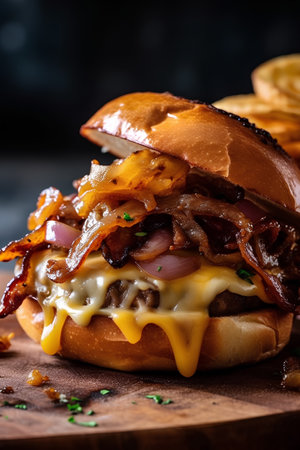 Cheese burger - American cheese burger with bacon, onion and mayonnaiseの素材