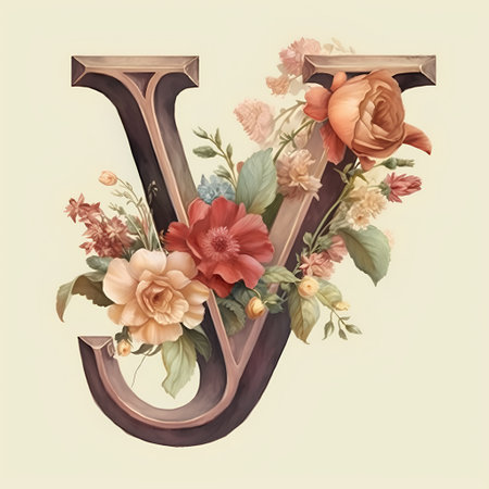 Beautiful hand-painted art work in vintage style - letter Yの素材